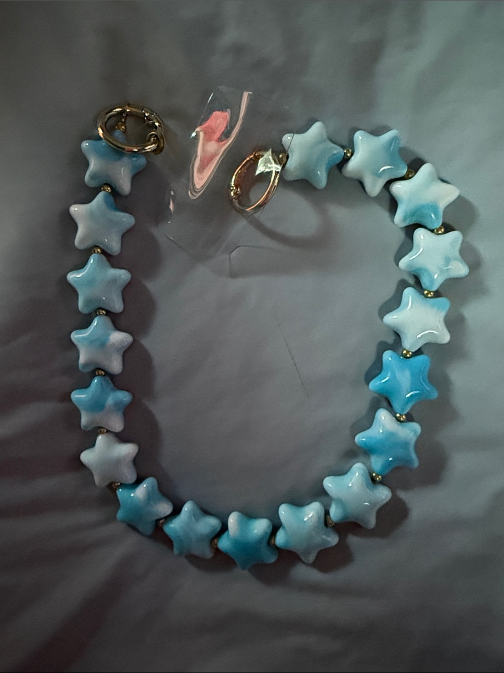 Handmade Blue Star Bead Necklace with Gold Accents